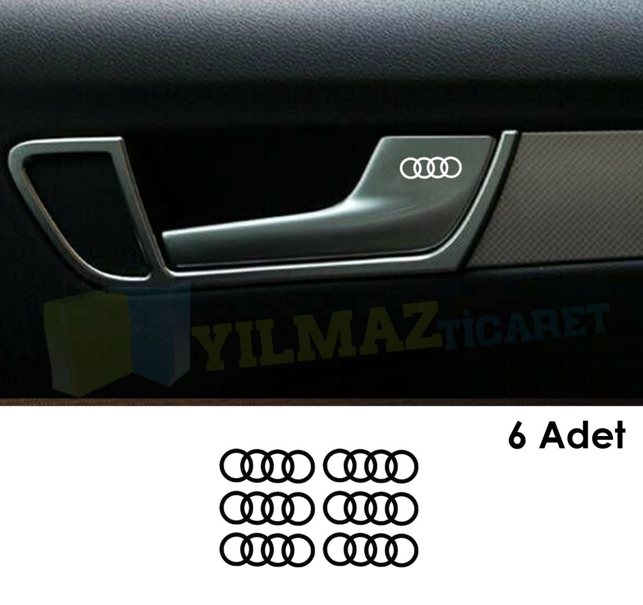 Audi Logo Kapı Kolu Torpido Oto Sticker Çıkartma Yapıştırma 6 Ad