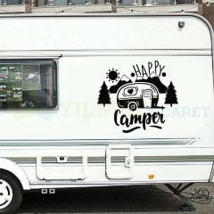 Mutlu Kampçılar Güneş Dağ Kamp Araba Karavan Çekme Oto Sticker Etiket Yapıştırma