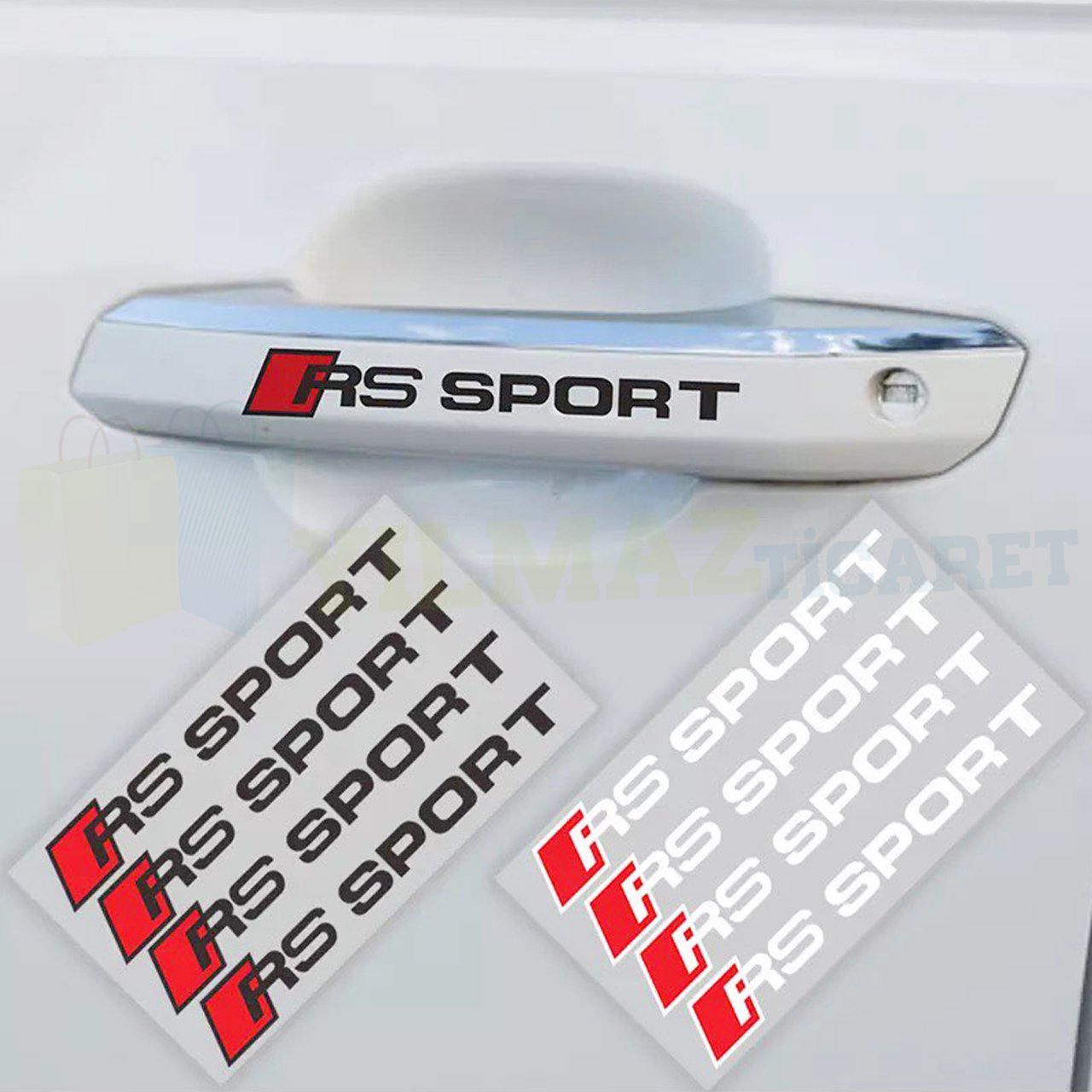 Audi Rs Sport Logo Jant Kapı Kolu Oto Sticker Etiket Yapıştırma Kaliteli Folyo 10 x 1.5 Cm 4 Adet