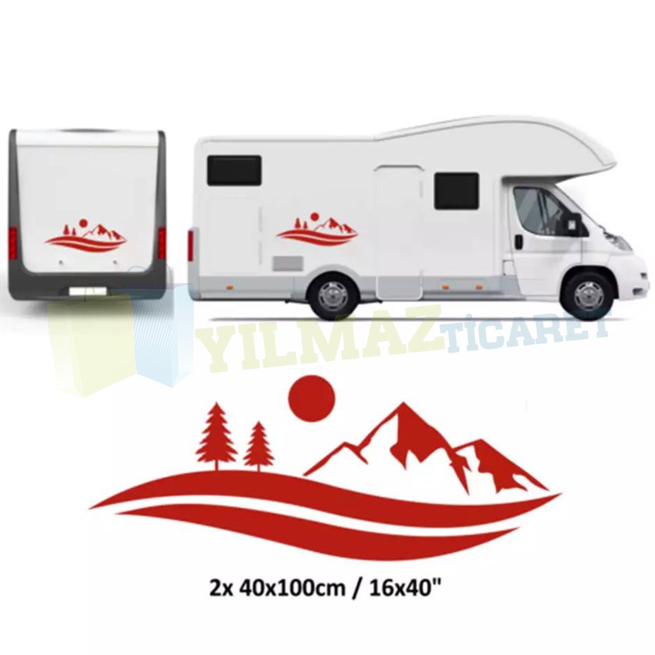 Karavan Çekme Dağ Ağaç Oto Sticker Araba Yapıştırma Etiket 2 Adet