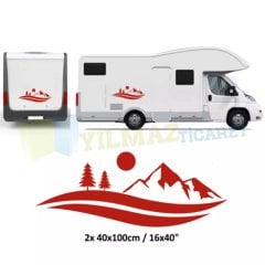Karavan Çekme Dağ Ağaç Oto Sticker Araba Yapıştırma Etiket 2 Adet