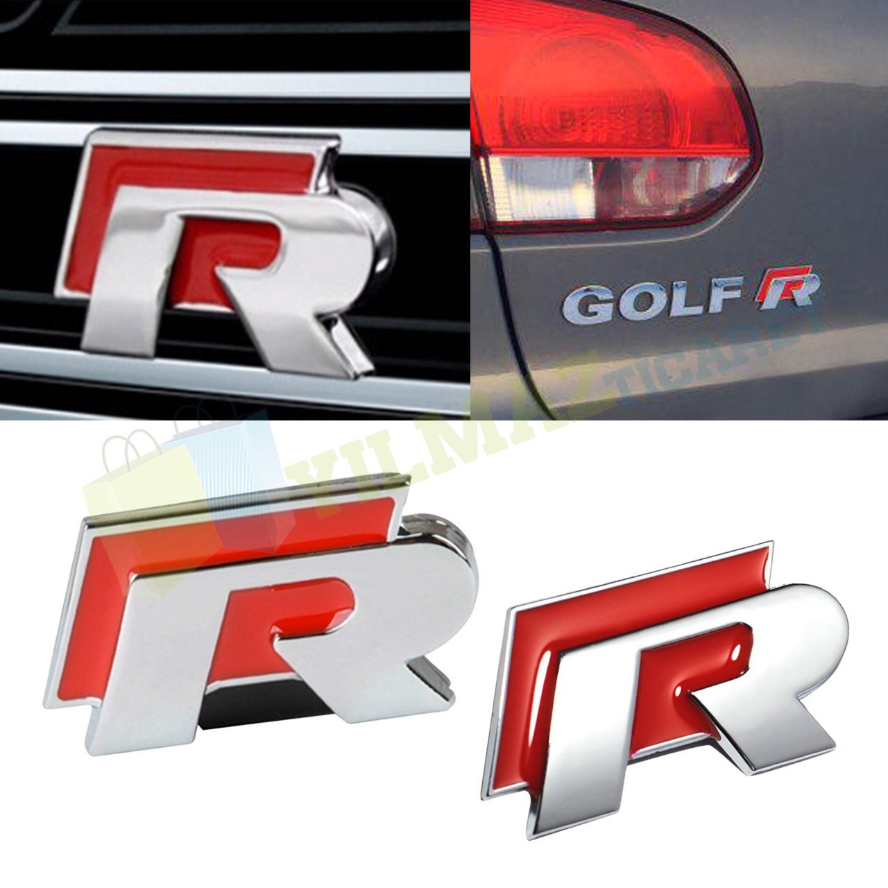 Volkswagen R Logo Ön Arka Panjur Bagaj Logo Amblem Kırmızı Paslanmaz Çelik Yüksek Kalite