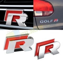 Volkswagen R Logo Ön Arka Panjur Bagaj Logo Amblem Kırmızı Paslanmaz Çelik Yüksek Kalite