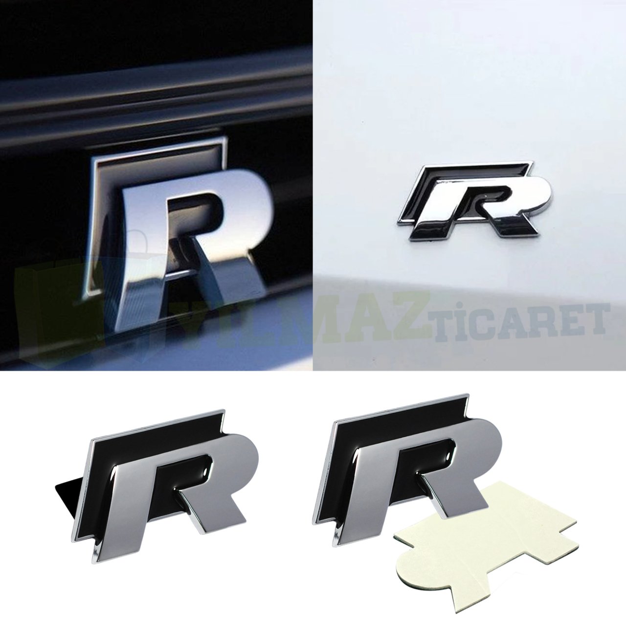 Volkswagen R Logo Amblem Panjur Bagaj Ön Arka Set Paslanmaz Çelik Siyah
