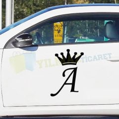 Kişiye Özel Kral Taç Baş Harf Oto Sticker Yapıştırma Etiket 1 Adet