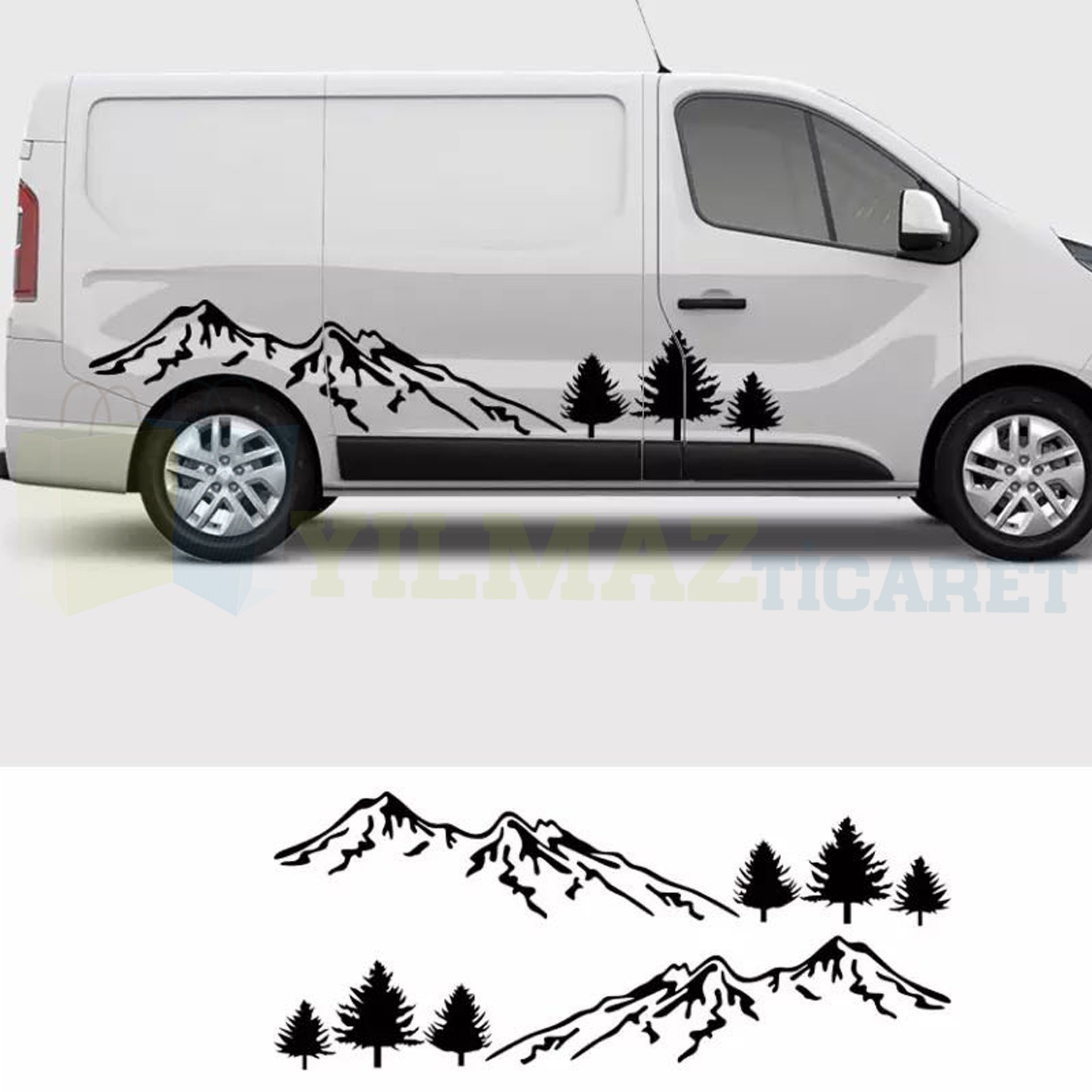 Ağaç Dağ Orman Kamp Karavan Manzara Çekme Oto Sticker Etiket Yapıştırma 1 Çift