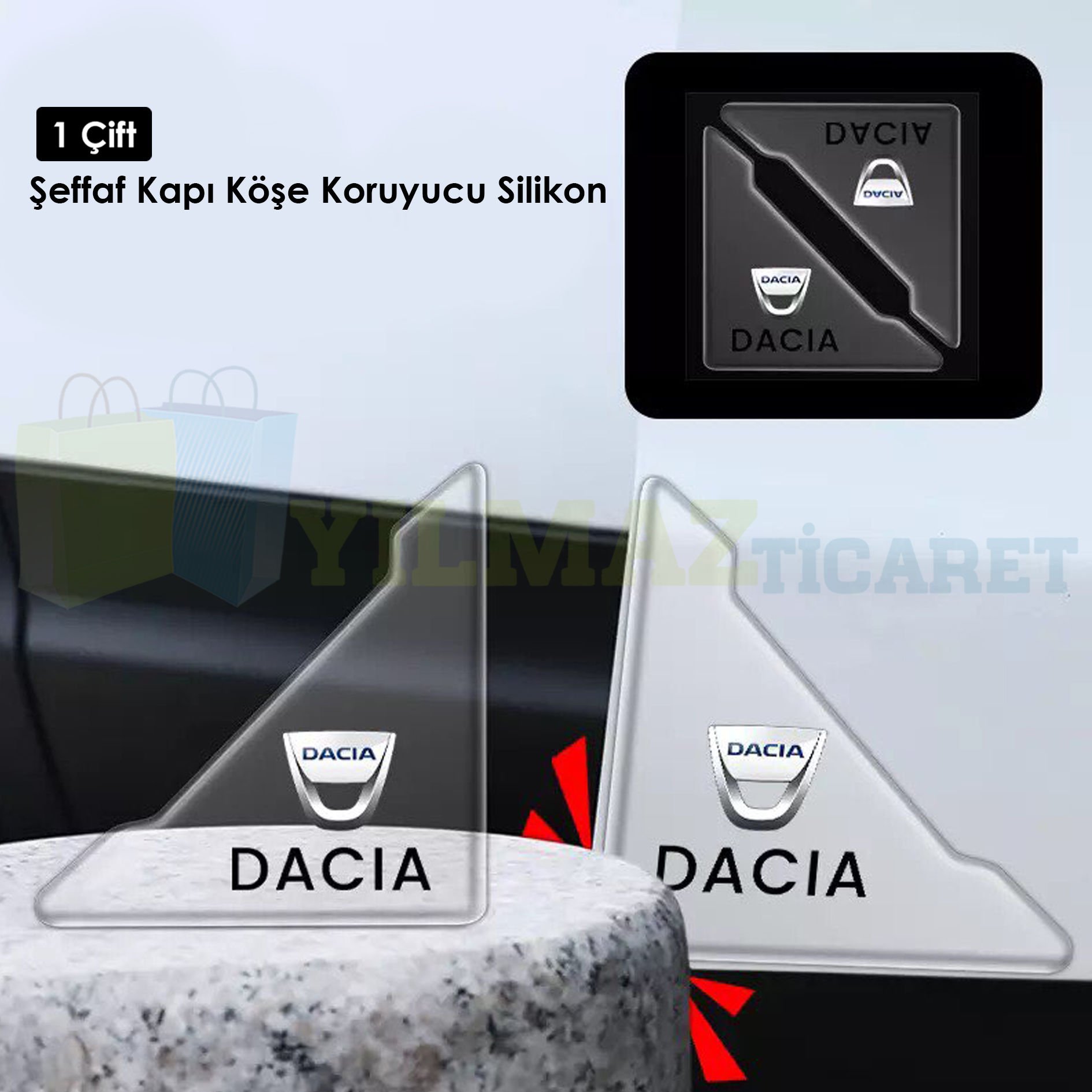 Dacia Logo Kapı Kenar Köşe Koruyucu Çarpma Çizilme Önleyici Silikon Şeffaf Damla Etiket 1 Çift