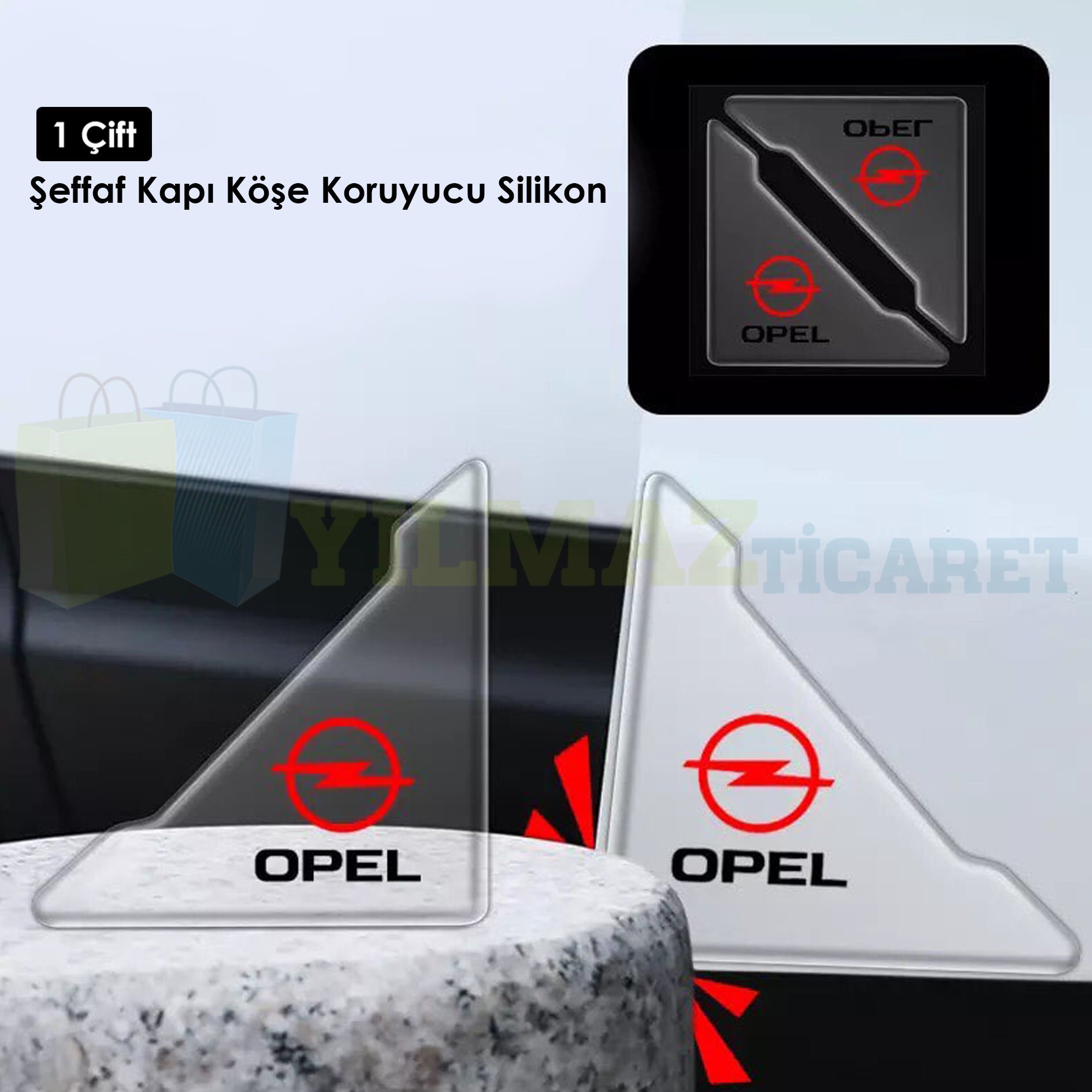 Opel Logo Kapı Kenar Köşe Koruyucu Çarpma Çizilme Önleyici Silikon Şeffaf Damla Etiket 1 Çift