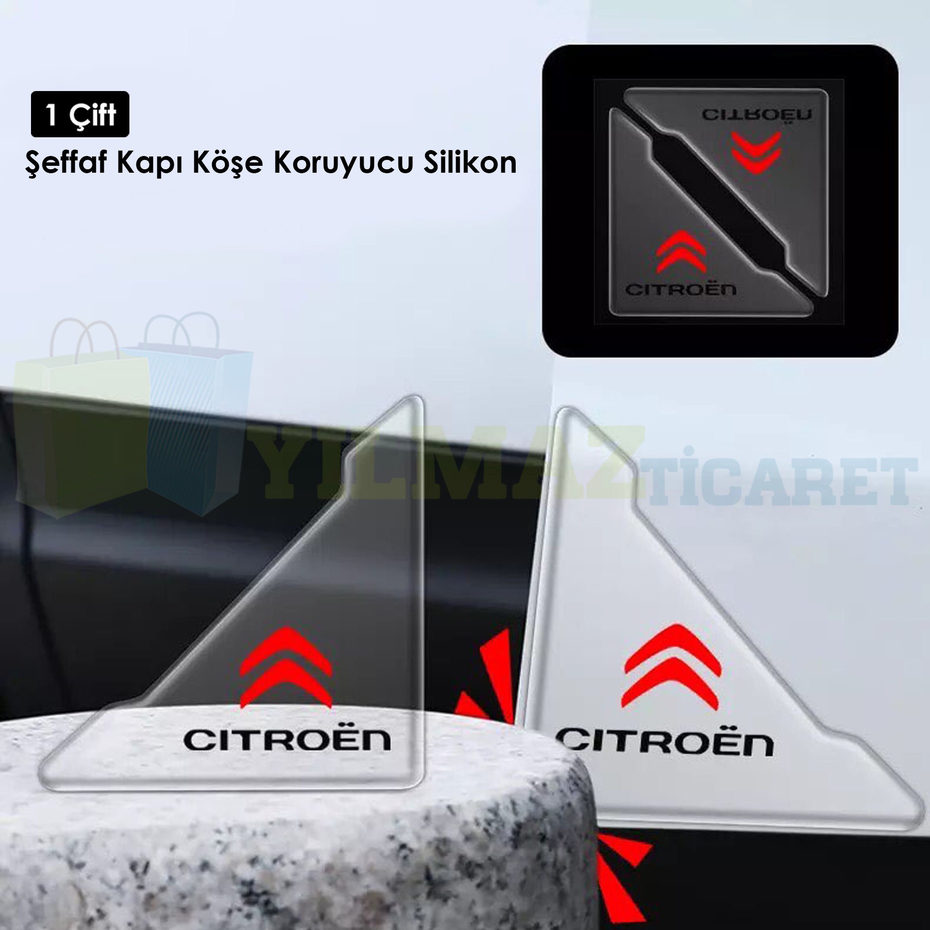 Citroen Logo Kapı Kenar Köşe Koruyucu Çarpma Çizilme Önleyici Silikon Şeffaf Damla Etiket 1 Çift