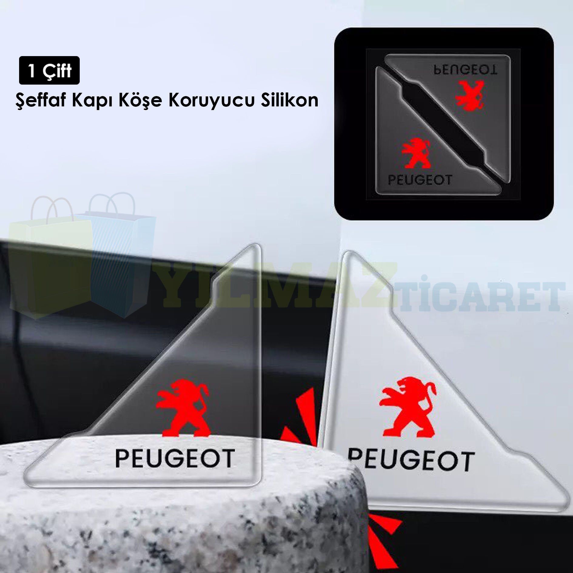 Peugeot Logo Kapı Kenar Köşe Koruyucu Çarpma Çizilme Önleyici Silikon Şeffaf Damla Etiket 1 Çift