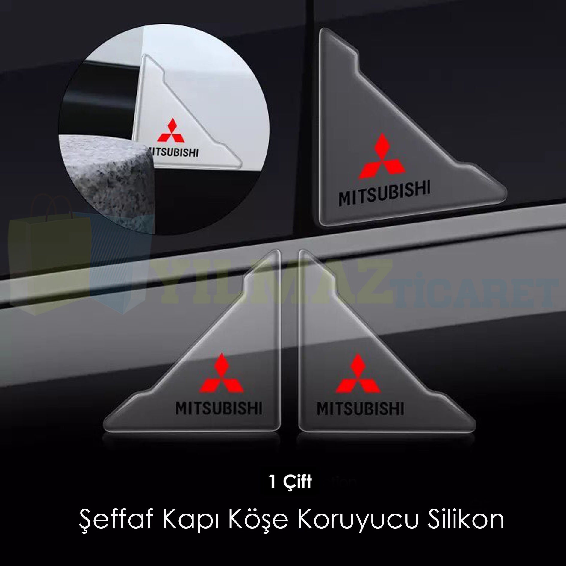 Mitsubishi Logo Kapı Kenar Köşe Koruyucu Çarpma Çizilme Önleyici Silikon Şeffaf Damla Etiket 1 Çift