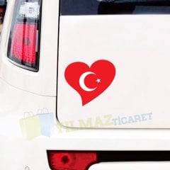 Türk Bayrağı Kalp Ön Arka Cam Oto Sticker Etiket Çıkartma 1 Adet