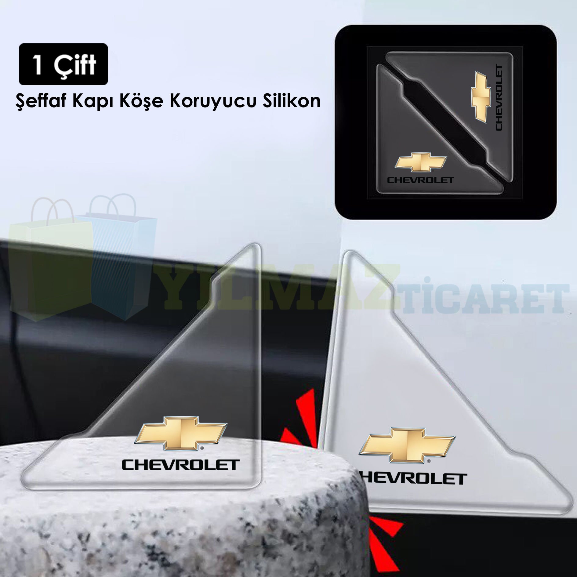 Chevrolet Logo Kapı Kenar Köşe Koruyucu Çarpma Çizilme Önleyici Silikon Şeffaf Damla Etiket 1 Çift