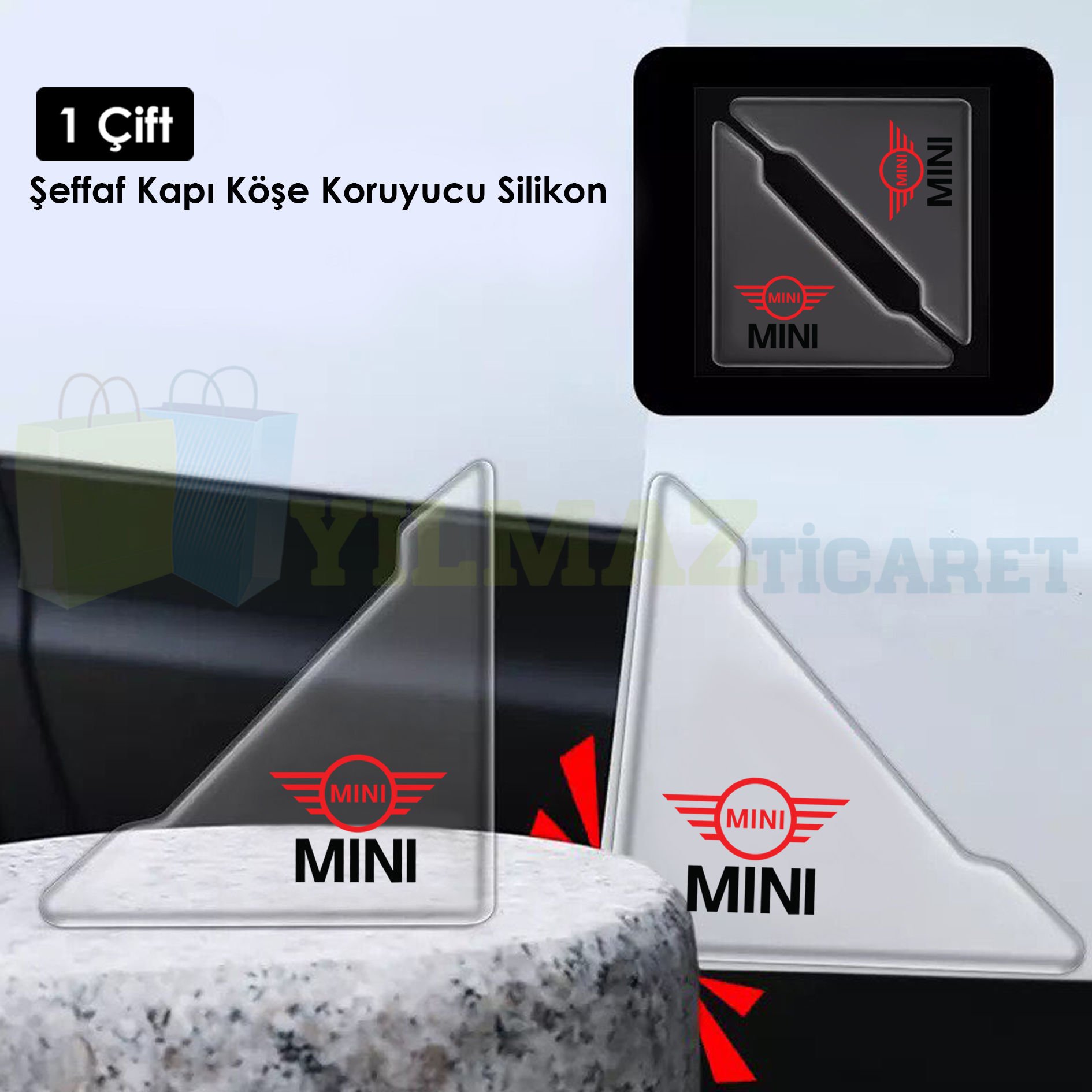 Mini Cooper Logo Kapı Kenar Köşe Koruyucu Çarpma Çizilme Önleyici Silikon Şeffaf Damla Etiket 1 Çift