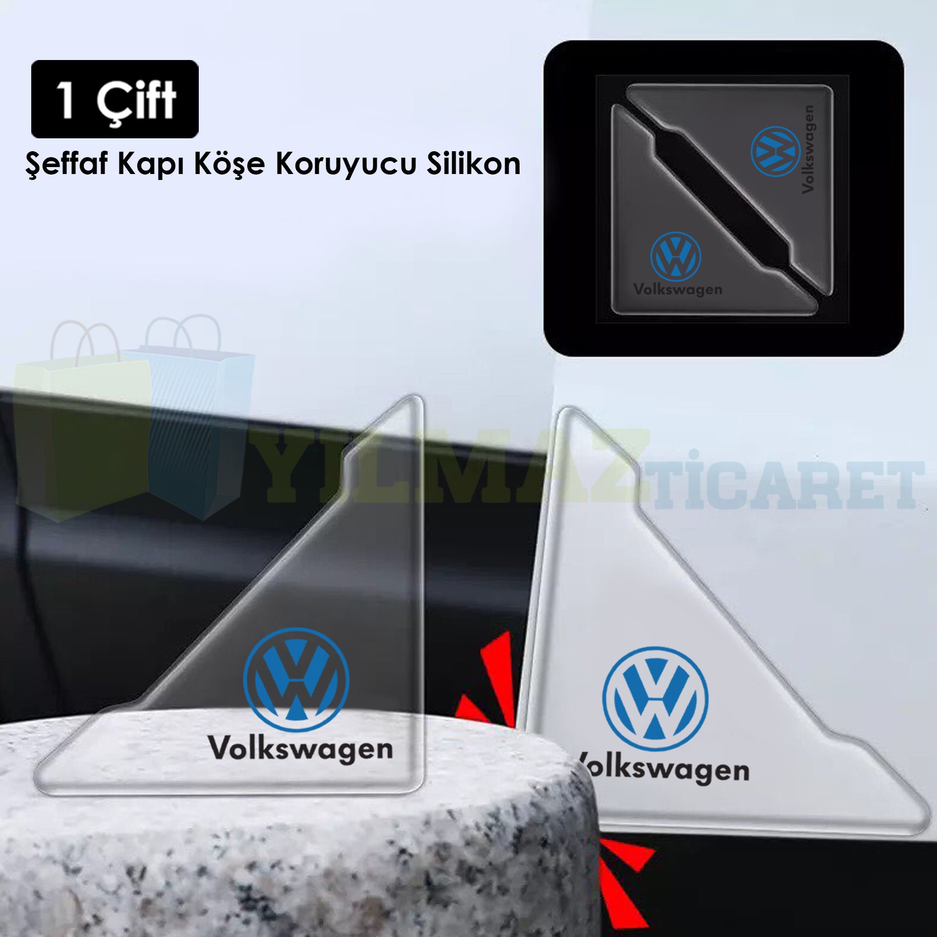 Volkswagen Logo Kapı Kenar Köşe Koruyucu Çarpma Çizilme Önleyici Silikon Şeffaf Damla Etiket 1 Çift