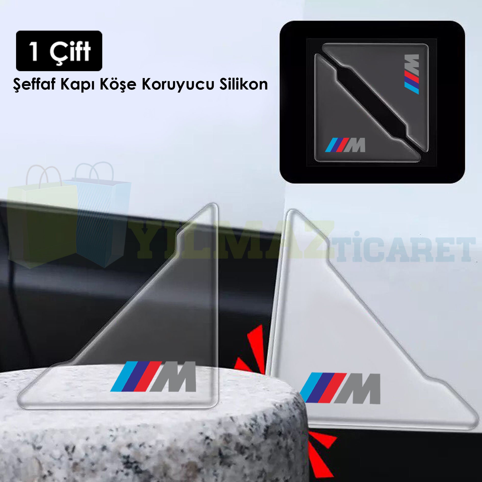 Bmw M Logo Kapı Kenar Köşe Koruyucu Çarpma Çizilme Önleyici Silikon Şeffaf Damla Etiket 1 Çift