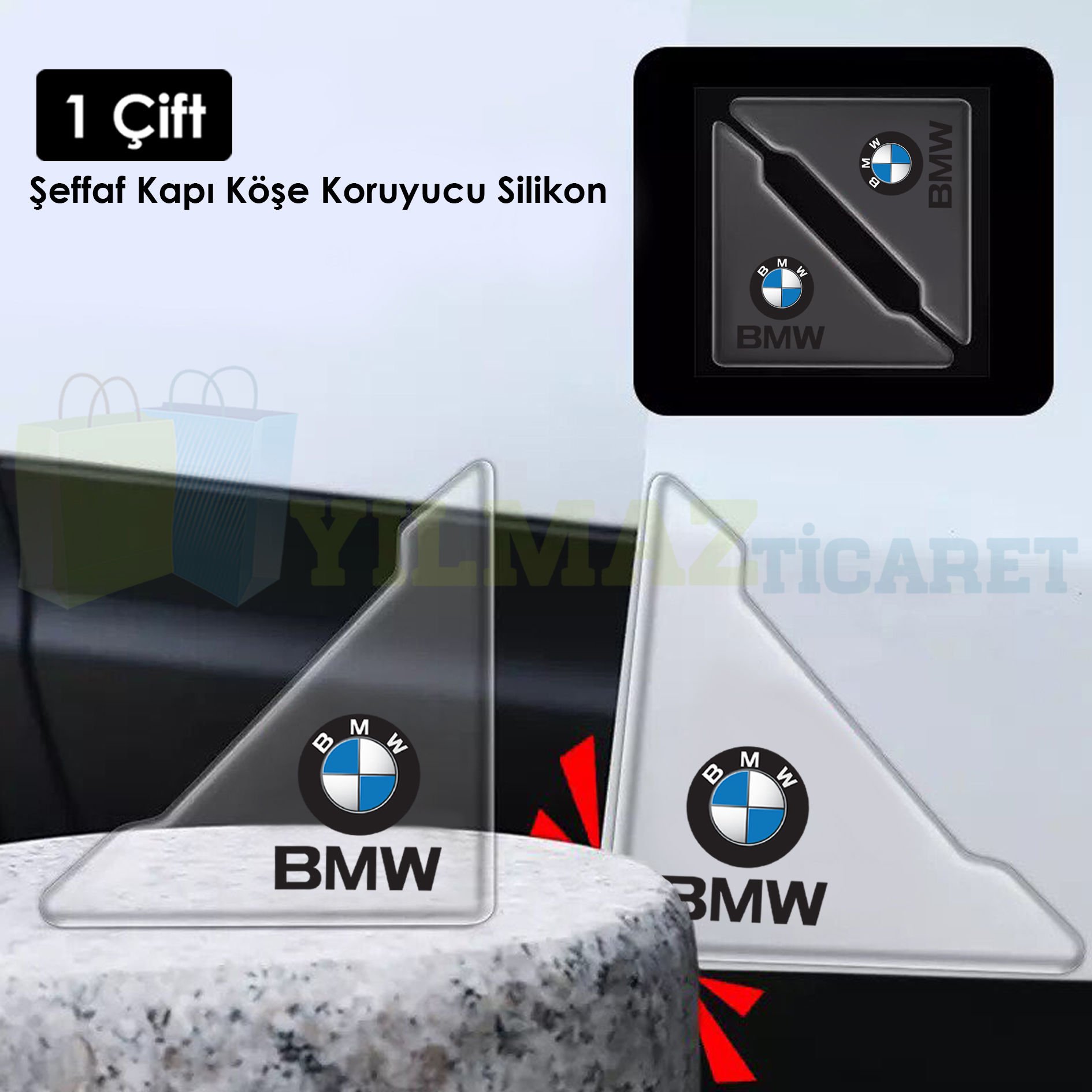 Bmw Logo Kapı Kenar Köşe Koruyucu Çarpma Çizilme Önleyici Silikon Şeffaf Damla Etiket 1 Çift
