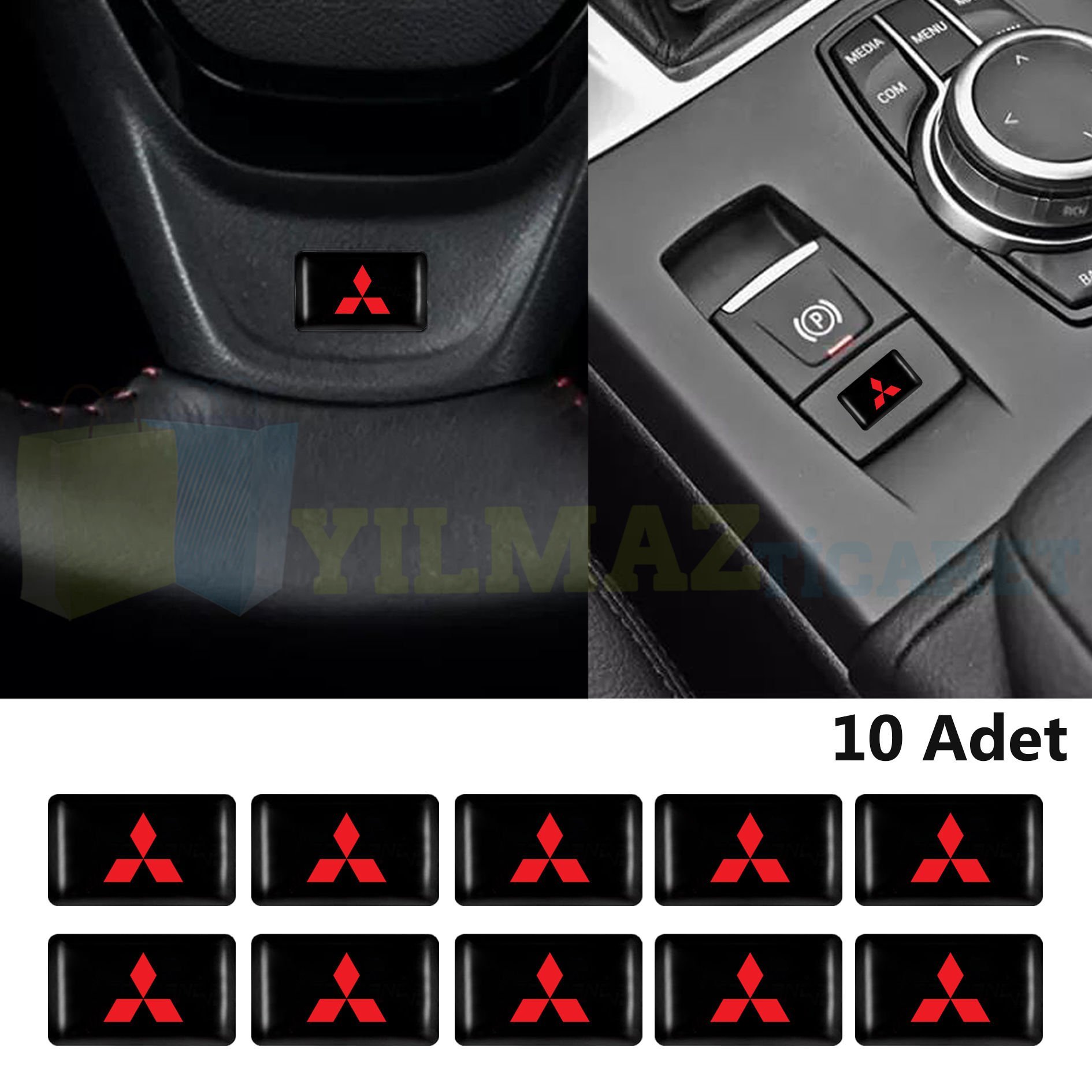 Mitsubishi Logo Direksiyon Jant Vites Torpido Damla Etiket Silikon Oto Sticker 10 Adet (18x11 mm)