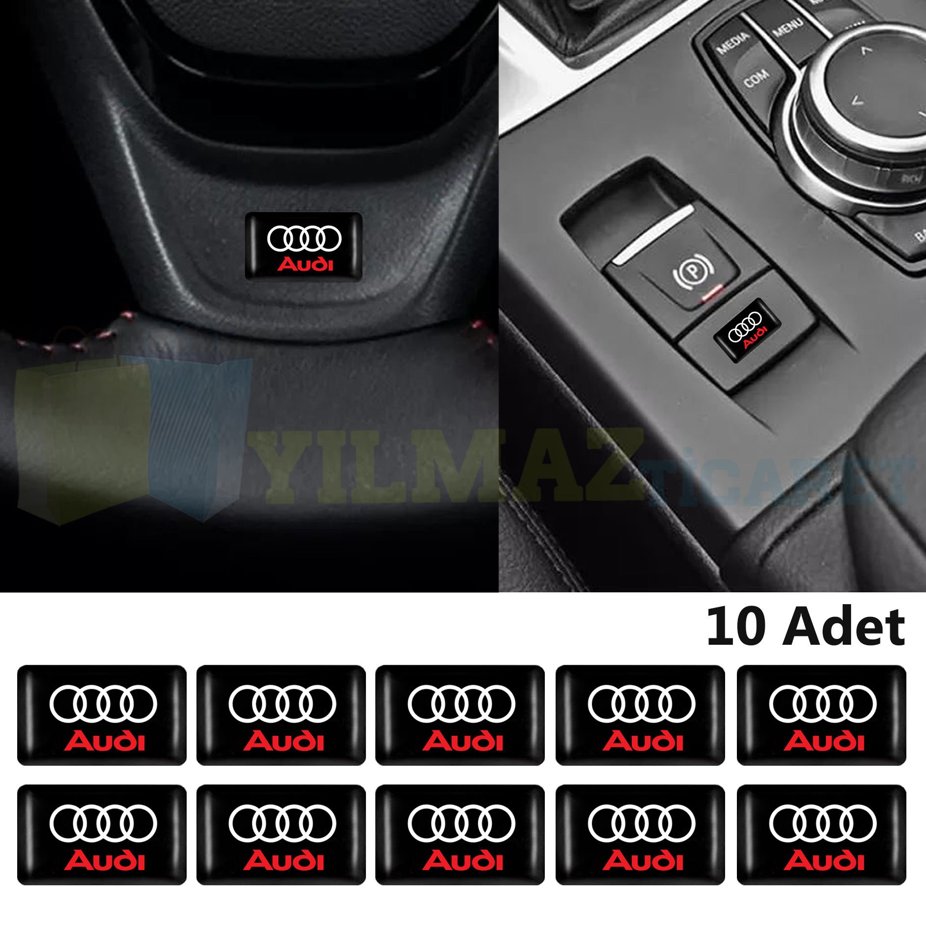 Audi Logo Direksiyon Jant Vites Torpido Damla Etiket Silikon Oto Sticker 10 Adet (18x11 mm Ölçü)