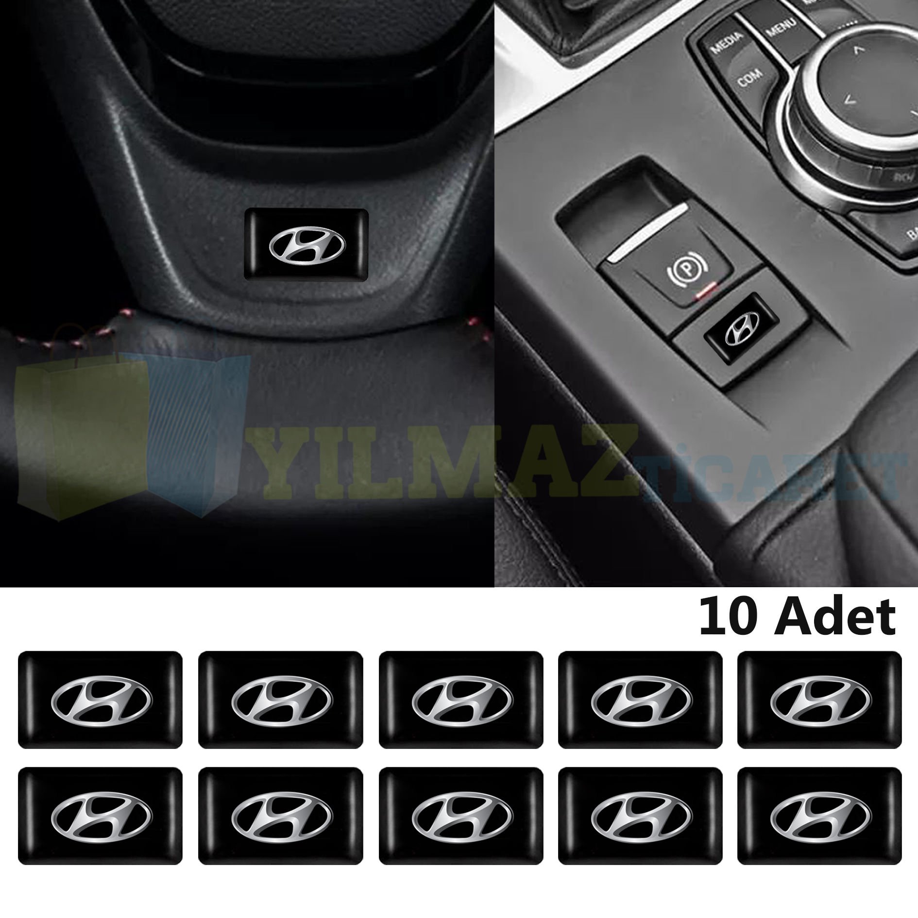 Hyundai Logo Direksiyon Jant Vites Torpido Damla Etiket Silikon Oto Sticker 10 Adet (18x11 mm Ölçü)