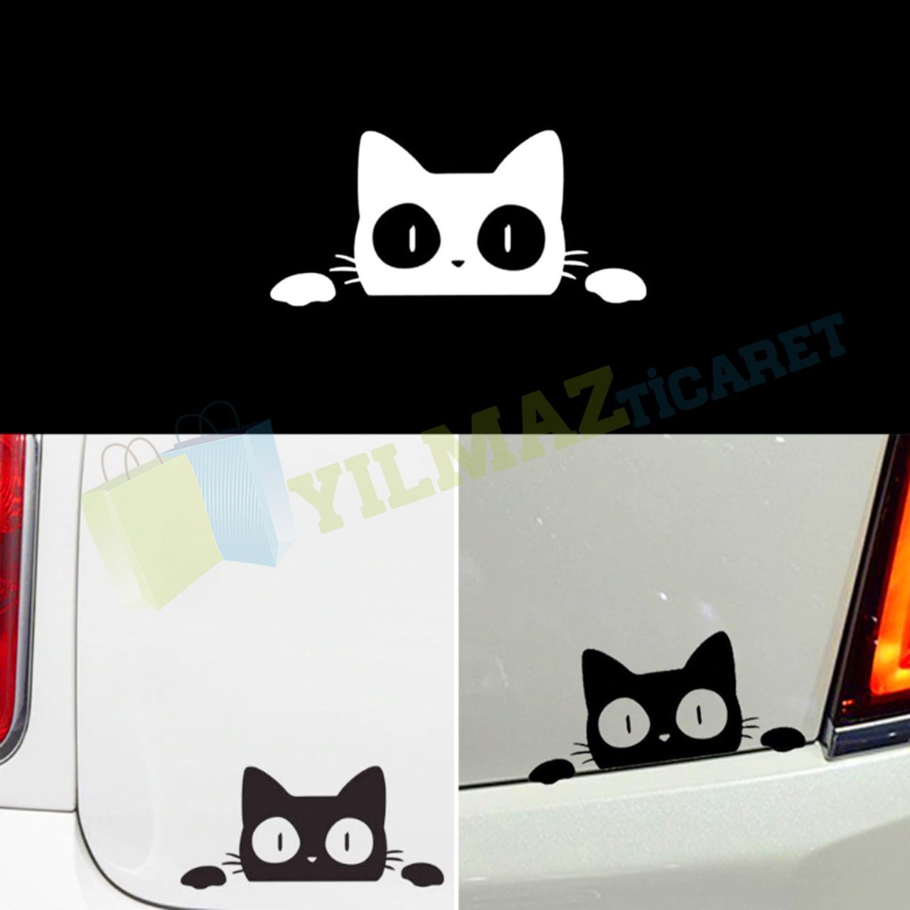 Saklanan Kedi Bagaj Ayna Oto Sticker Arma Etiket Yapıştırma