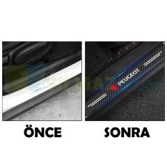 Peugeot Logo Karbon Kapı Eşiği Oto Sticker Etiket Yapıştırma Çıkartma 4 Parça