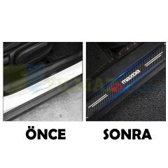 Mazda Logo Karbon Kapı Eşiği Oto Sticker Etiket Yapıştırma Çıkartma 4 Parça