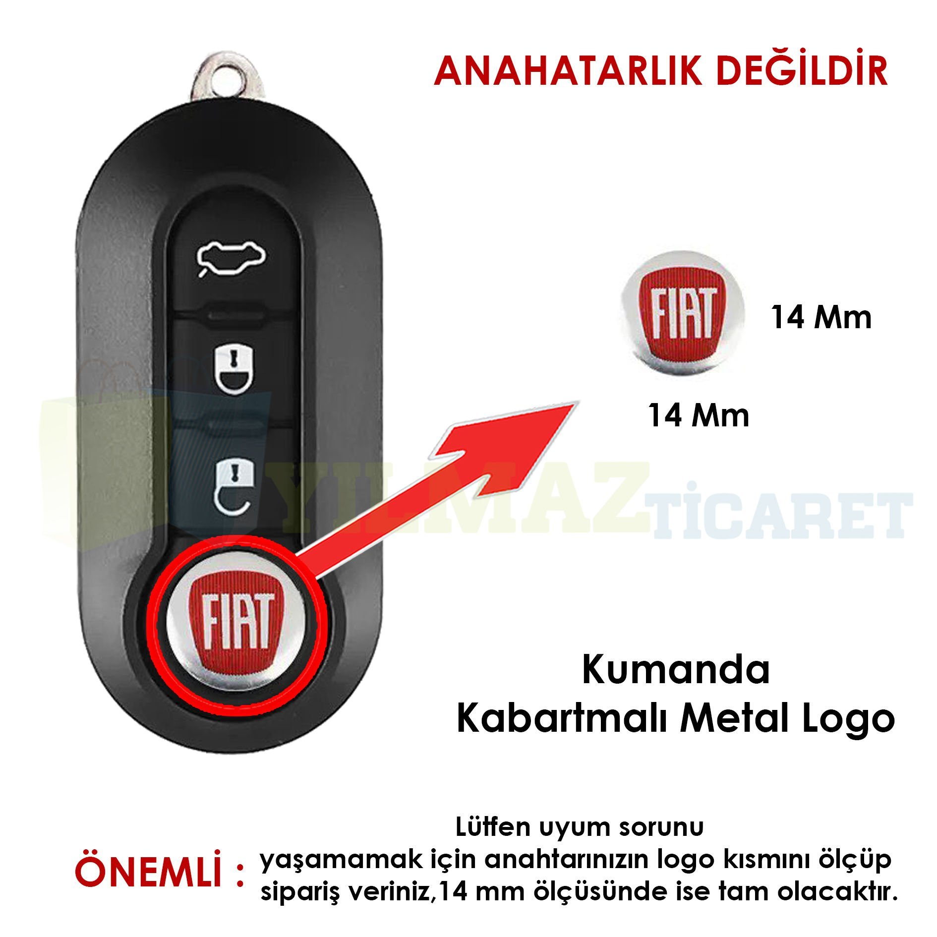 Fiat Kumanda Metal Alaşım Anahtarlık Logo Kabartmalı 3M Yüksek Kalite 14mm Anahtarlık Değildir