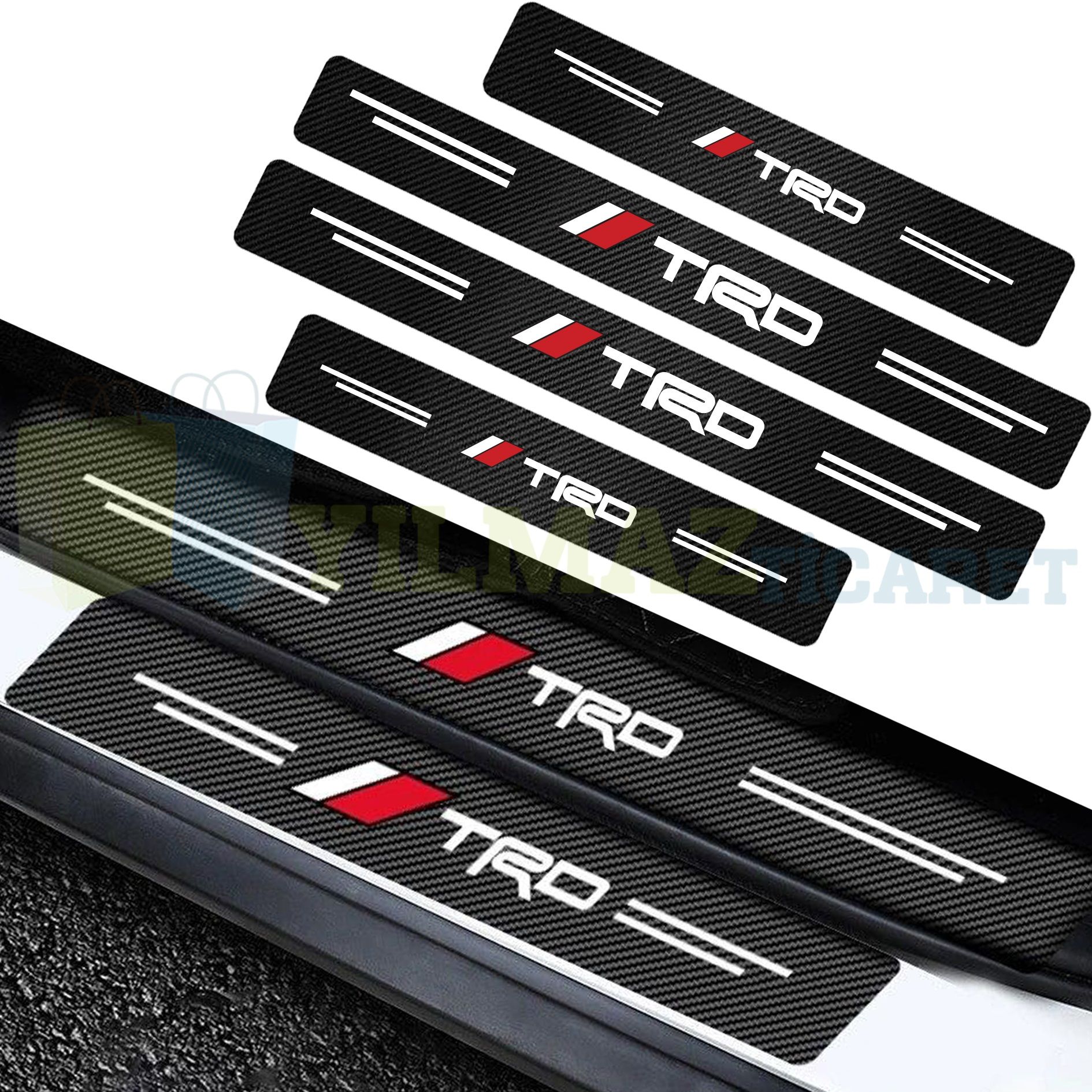 Toyota Trd Logo Karbon Kapı Eşiği Oto Sticker Etiket Yapıştırma Çıkartma 4 Parça