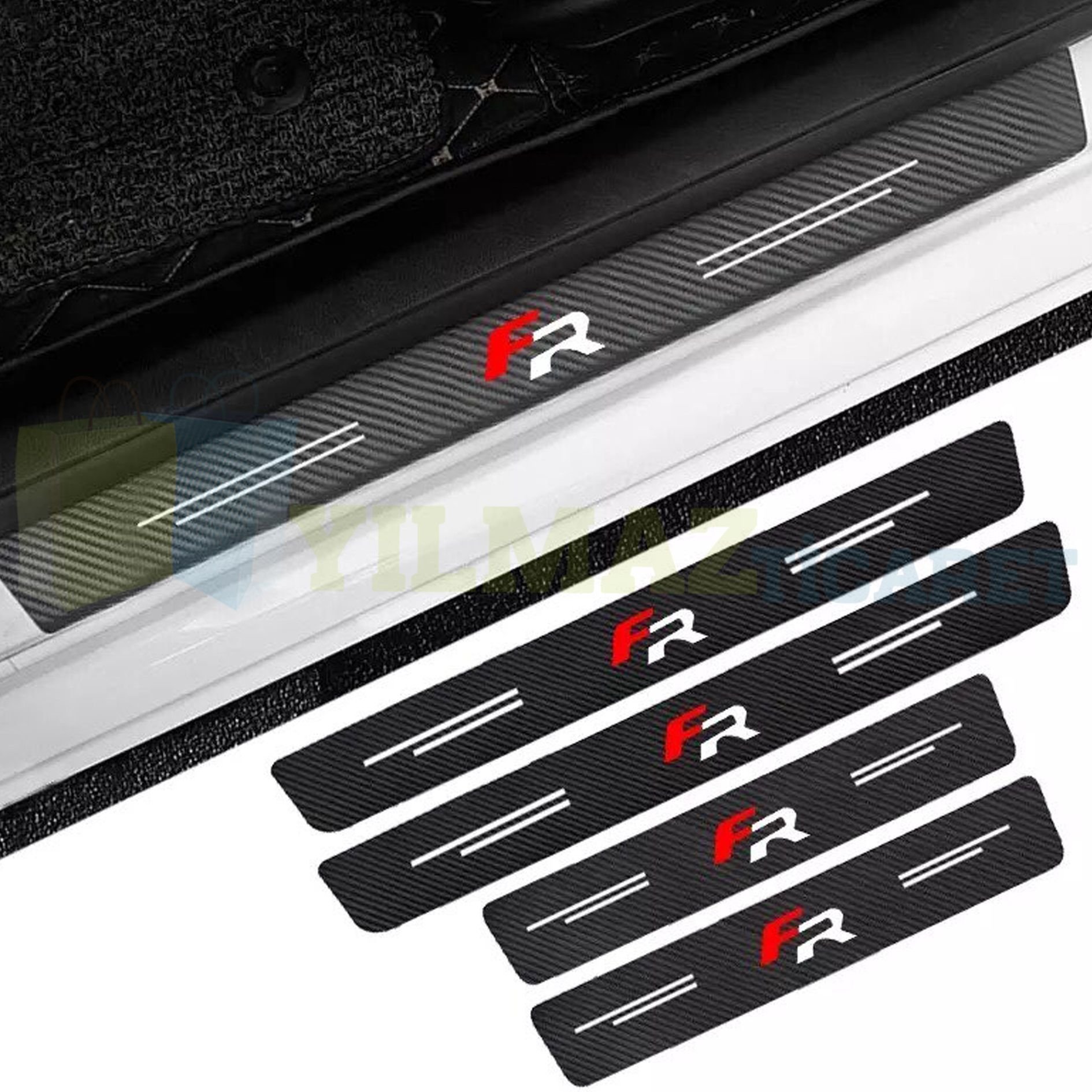 Seat Fr Logo Karbon Kapı Eşiği Oto Sticker Etiket Yapıştırma Çıkartma 4 Parça