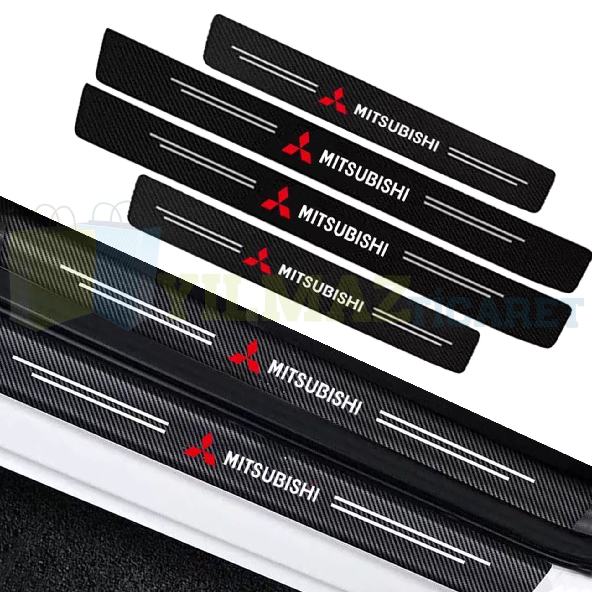 Mitsubishi Ralli Art Logo Karbon Kapı Eşiği Oto Sticker Etiket Yapıştırma Çıkartma 4 Parça