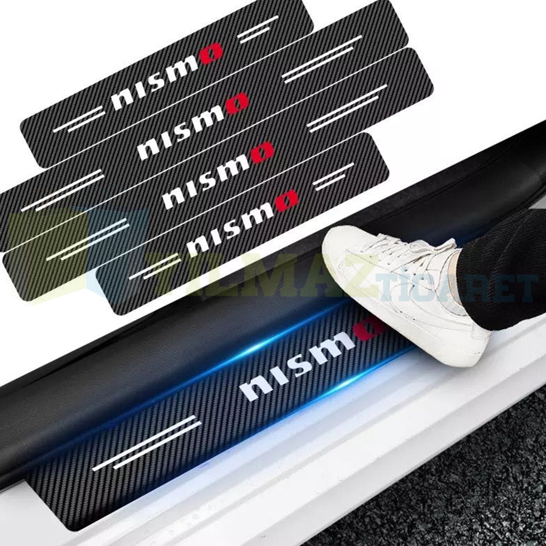 Nissan Nismo Logo Karbon Kapı Eşiği Oto Sticker Etiket Yapıştırma Çıkartma 4 Parça