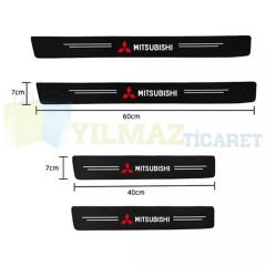 Mitsubishi Logo Karbon Kapı Eşiği Oto Sticker Etiket Yapıştırma Çıkartma 4 Parça