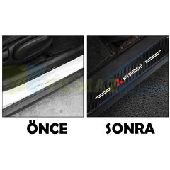 Mitsubishi Logo Karbon Kapı Eşiği Oto Sticker Etiket Yapıştırma Çıkartma 4 Parça