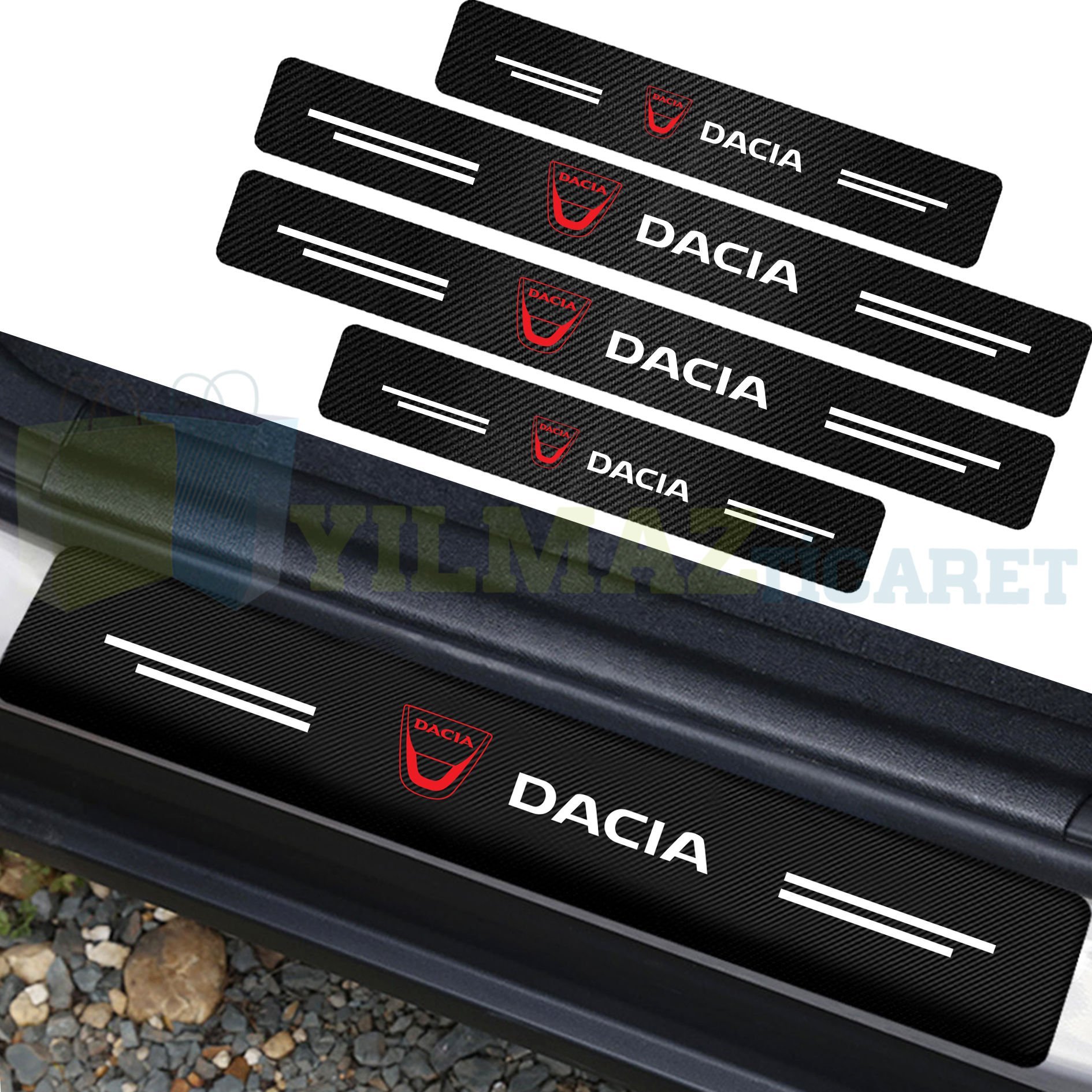 Dacia Logo Karbon Kapı Eşiği Oto Sticker Etiket Yapıştırma Çıkartma 4 Parça