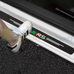 Skoda Vrs Logo Karbon Kapı Eşiği Oto Sticker Etiket Yapıştırma Çıkartma 4 Parça