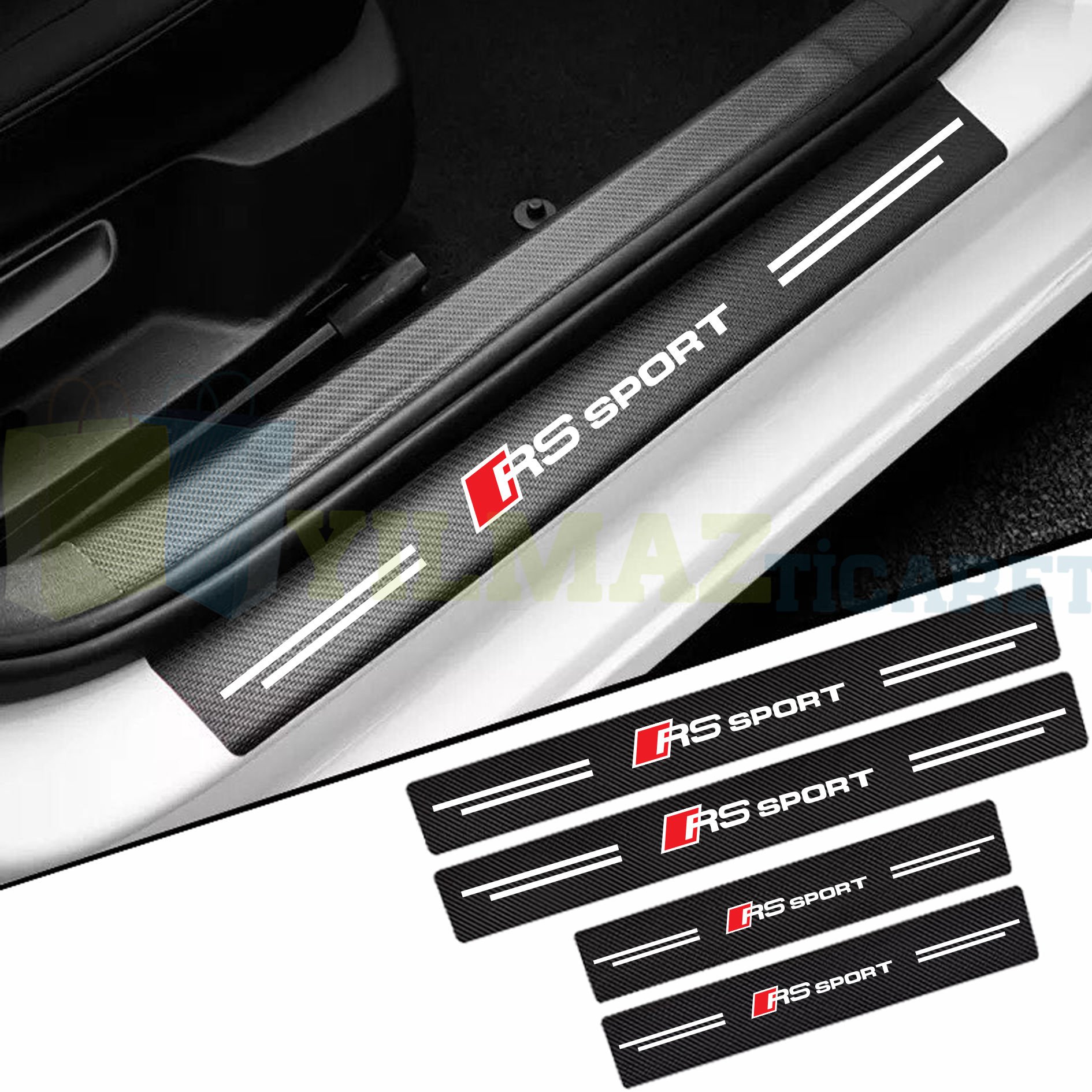 Audi Rs Sport Logo Karbon Kapı Eşiği Oto Sticker Etiket Yapıştırma Araba Çıkartma 4 Parça