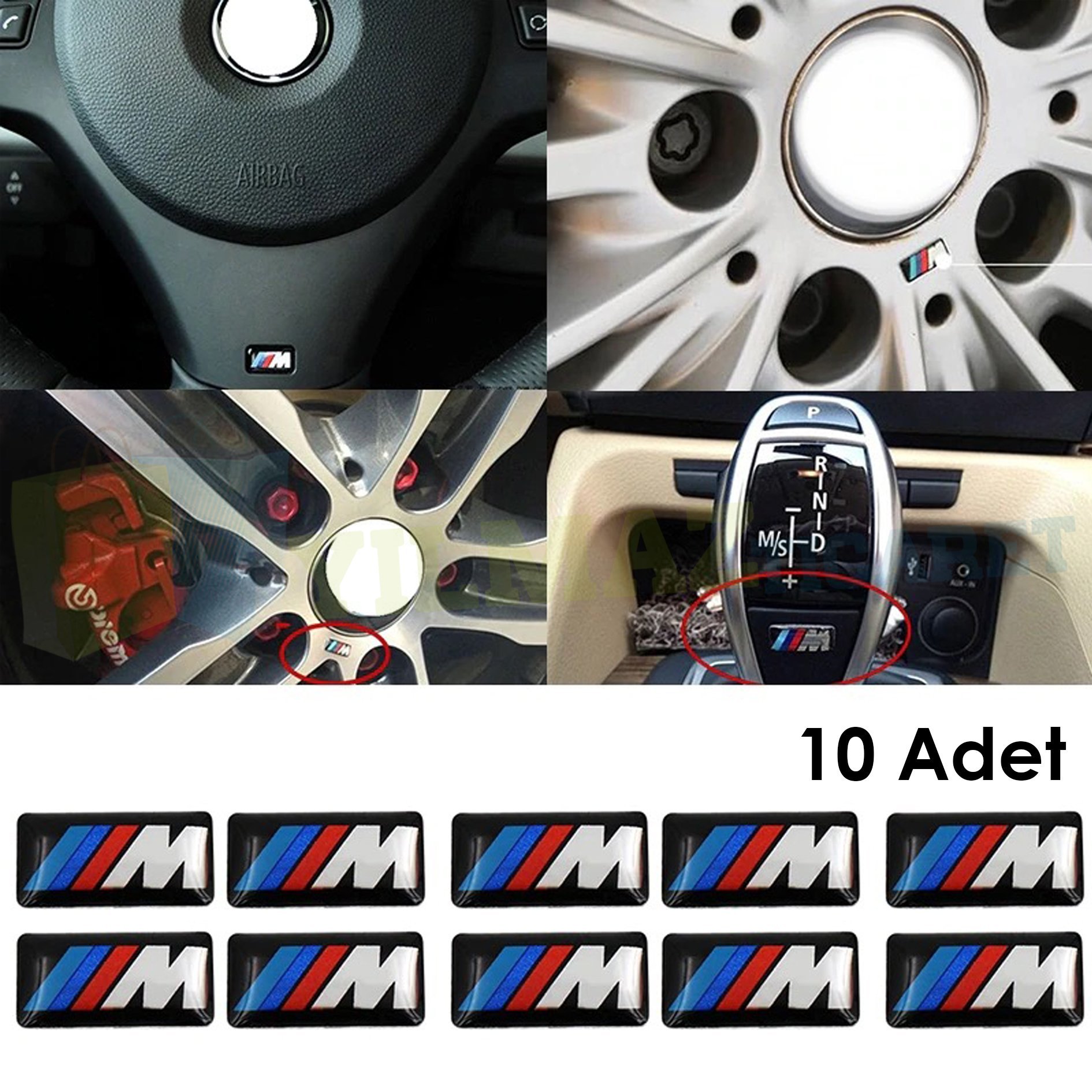 BMW M Logo Jant Direksiyon Torpido Ayna Vites Damla Sticker Etiket Yapıştırma 10 Adet