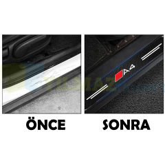 Audi A4 Logo Karbon Kapı Eşiği Oto Sticker Etiket Yapıştırma Araba Çıkartma 4 Parça