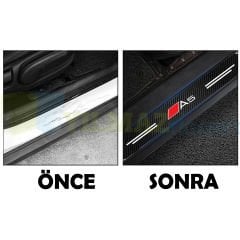 Audi A5 Logo Karbon Kapı Eşiği Oto Sticker Etiket Yapıştırma Araba Çıkartma 4 Parça