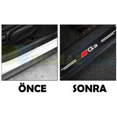 Audi Q3 Logo Karbon Kapı Eşiği Oto Sticker Etiket Yapıştırma Araba Çıkartma 4 Parça