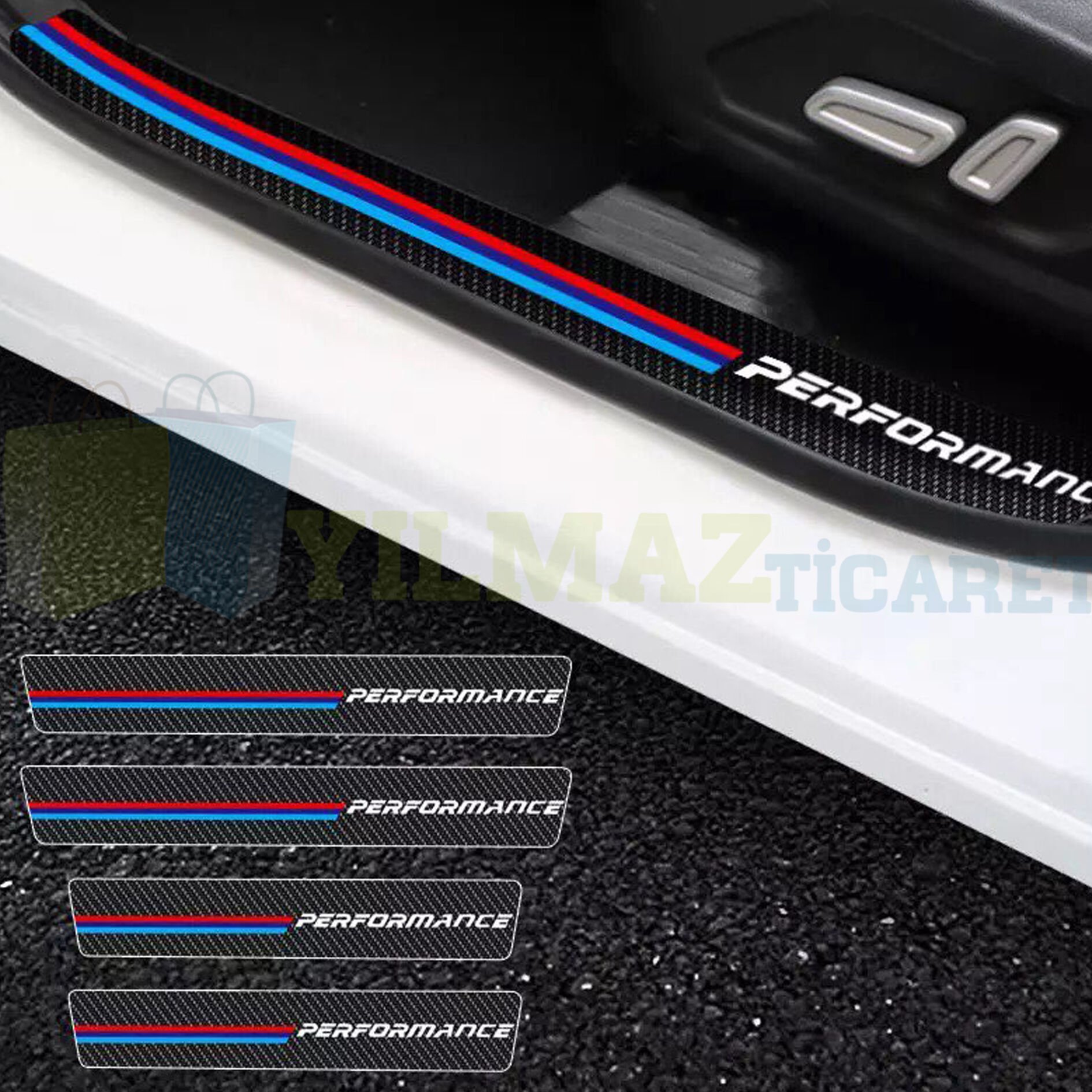 Bmw M Performance Logo Karbon Kapı Eşiği Oto Sticker Etiket Yapıştırma Araba Çıkartma 4 Parça