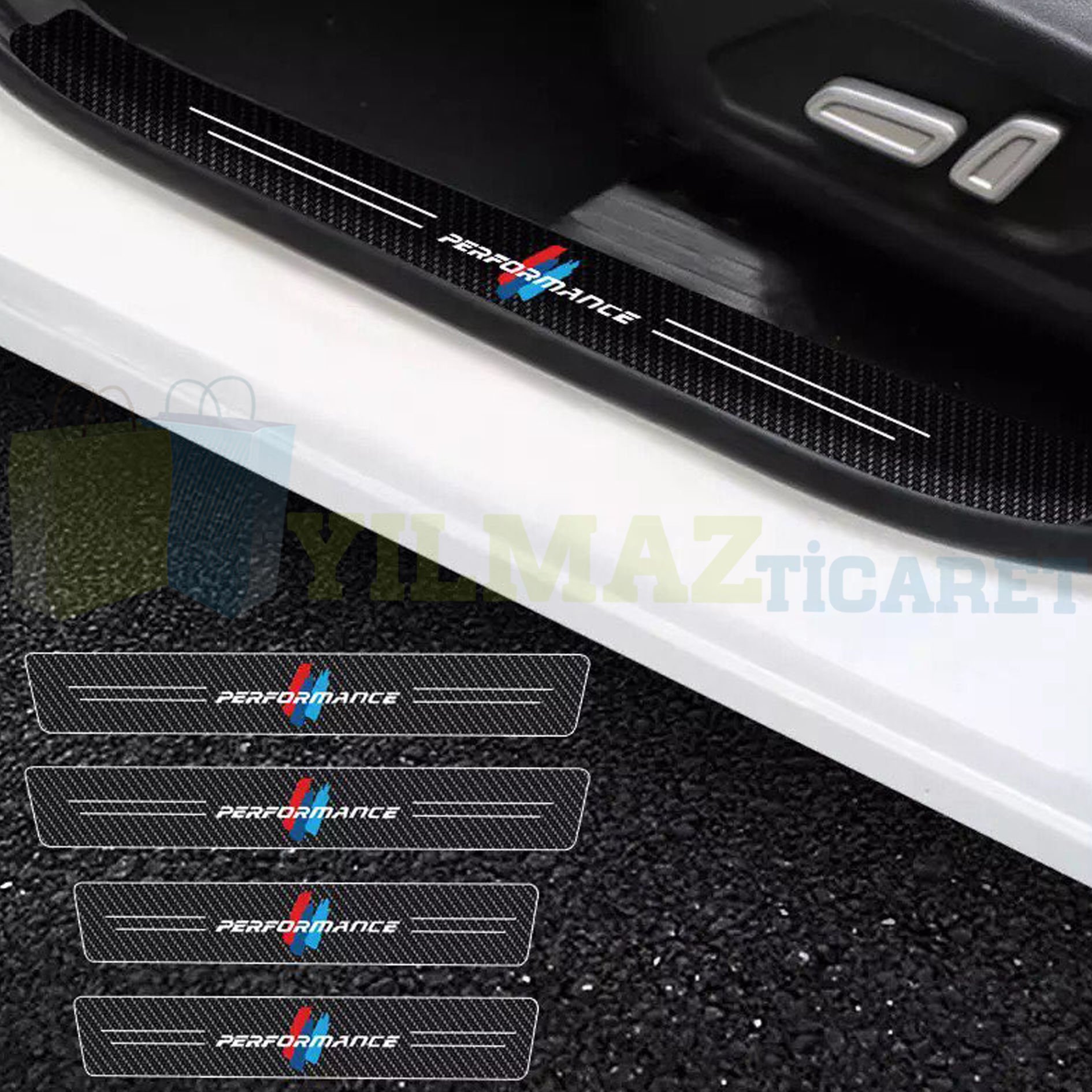 Bmw M Performance Logo Karbon Kapı Eşiği Oto Sticker Etiket Yapıştırma Araba Çıkartma 4 Parça