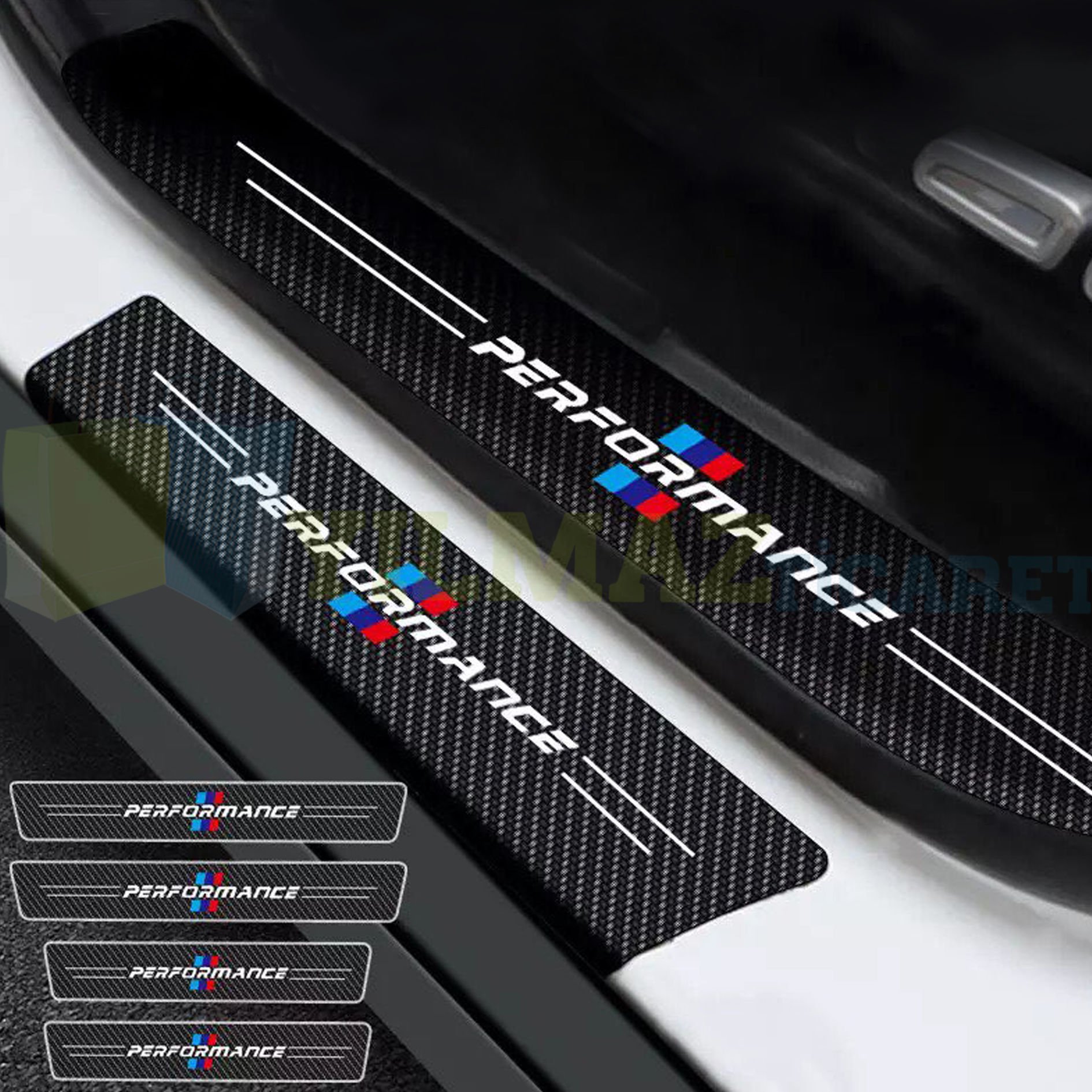 Bmw M Performance Logo Karbon Kapı Eşiği Oto Sticker Etiket Yapıştırma Araba 4 Parça