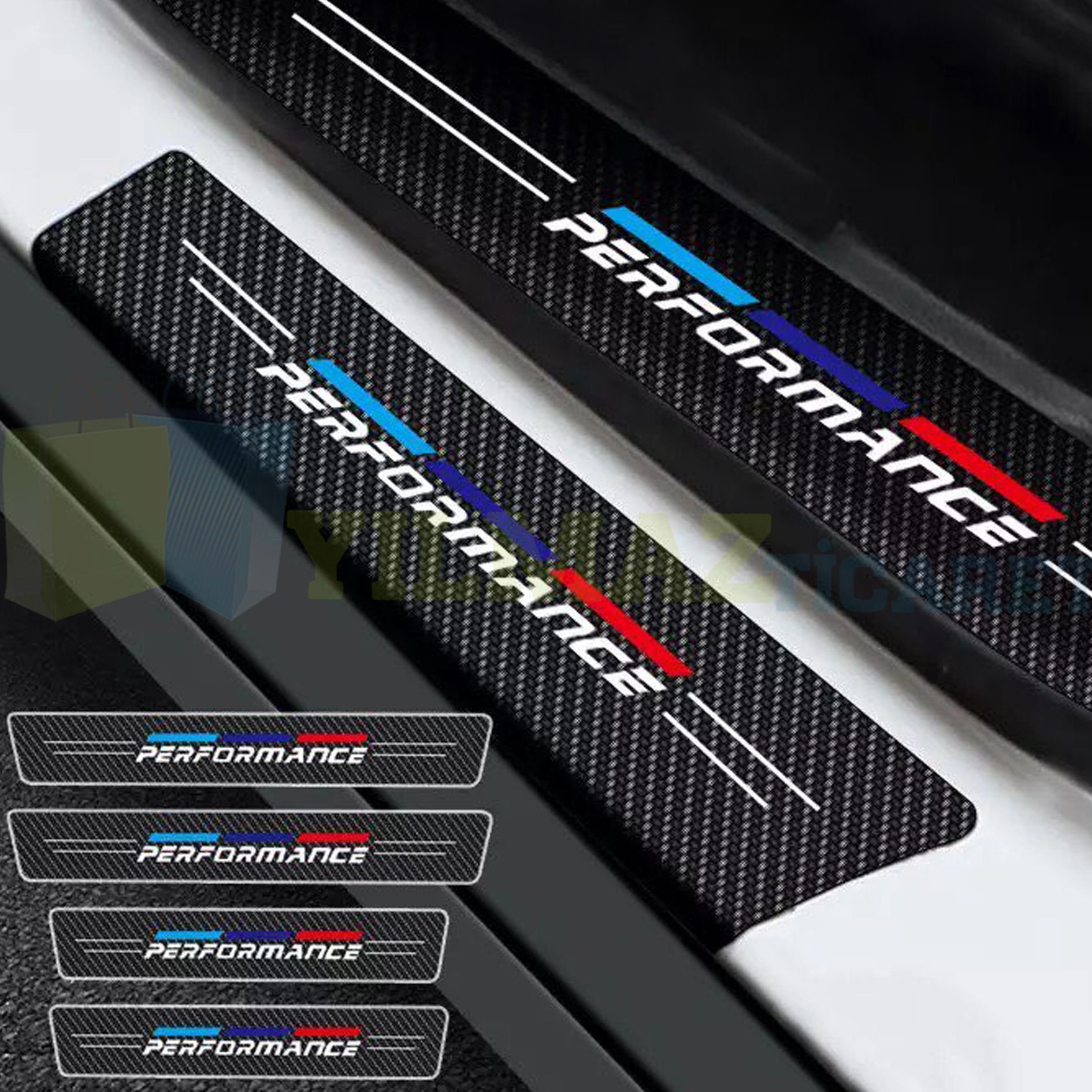 Bmw M Performance Logo Karbon Kapı Eşiği Oto Sticker Etiket Yapıştırma Araba 4 Parça