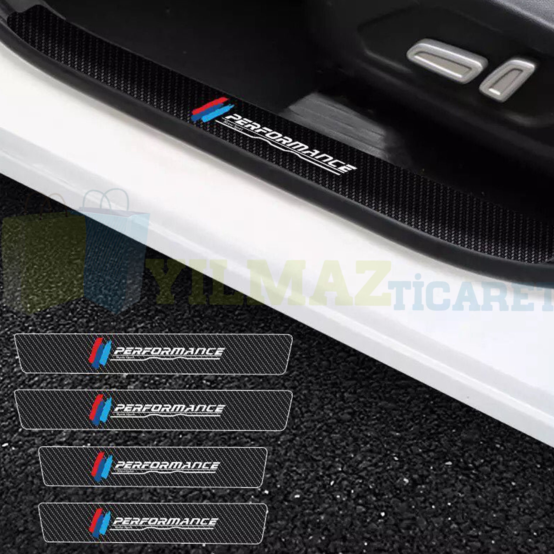 Bmw M Performance Logo Karbon Kapı Eşiği Oto Sticker Etiket Yapıştırma Çıkartma 4 Parça