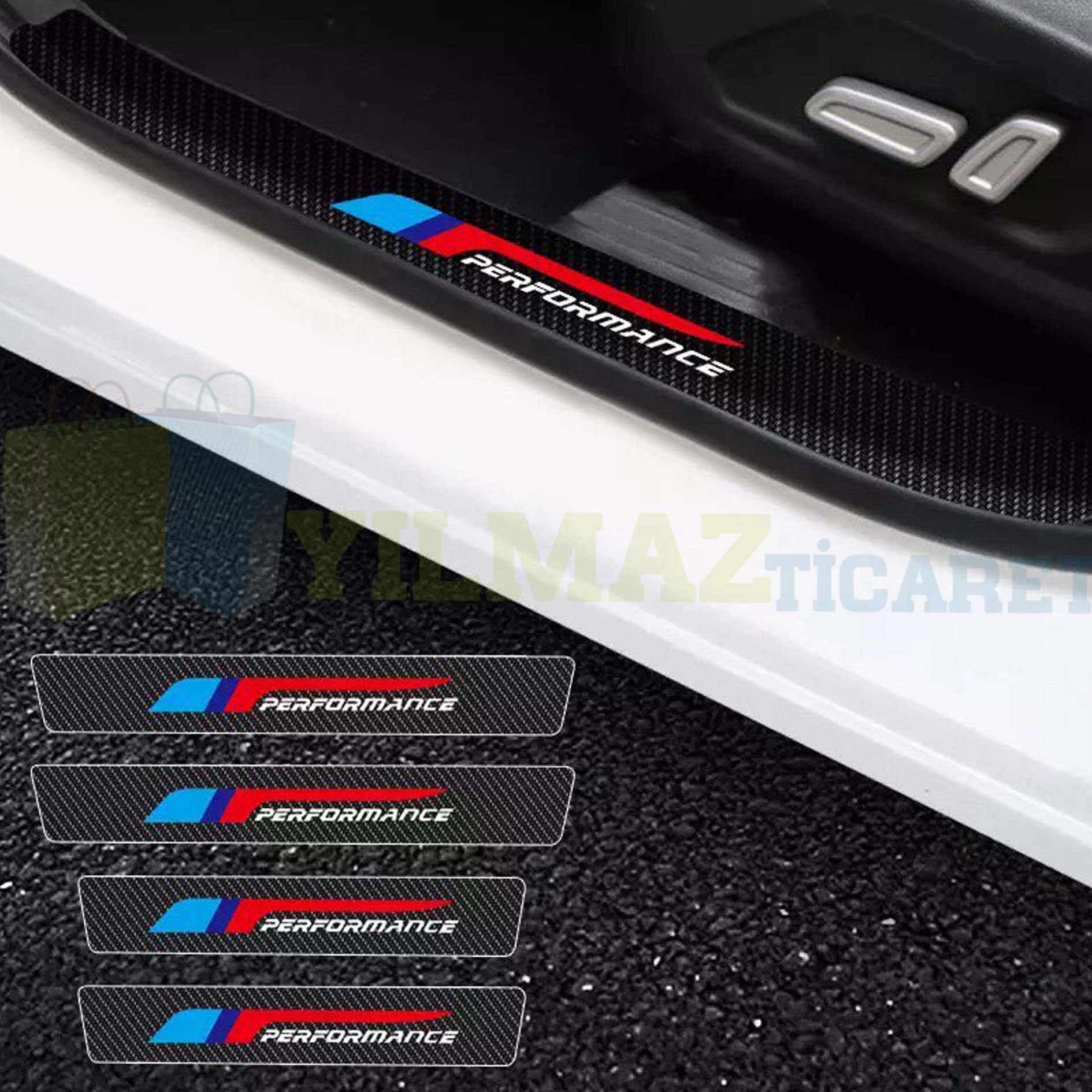Bmw M Performance Logo Karbon Kapı Eşiği Koruma Oto Sticker Etiket Yapıştırma Araba 4 Parça