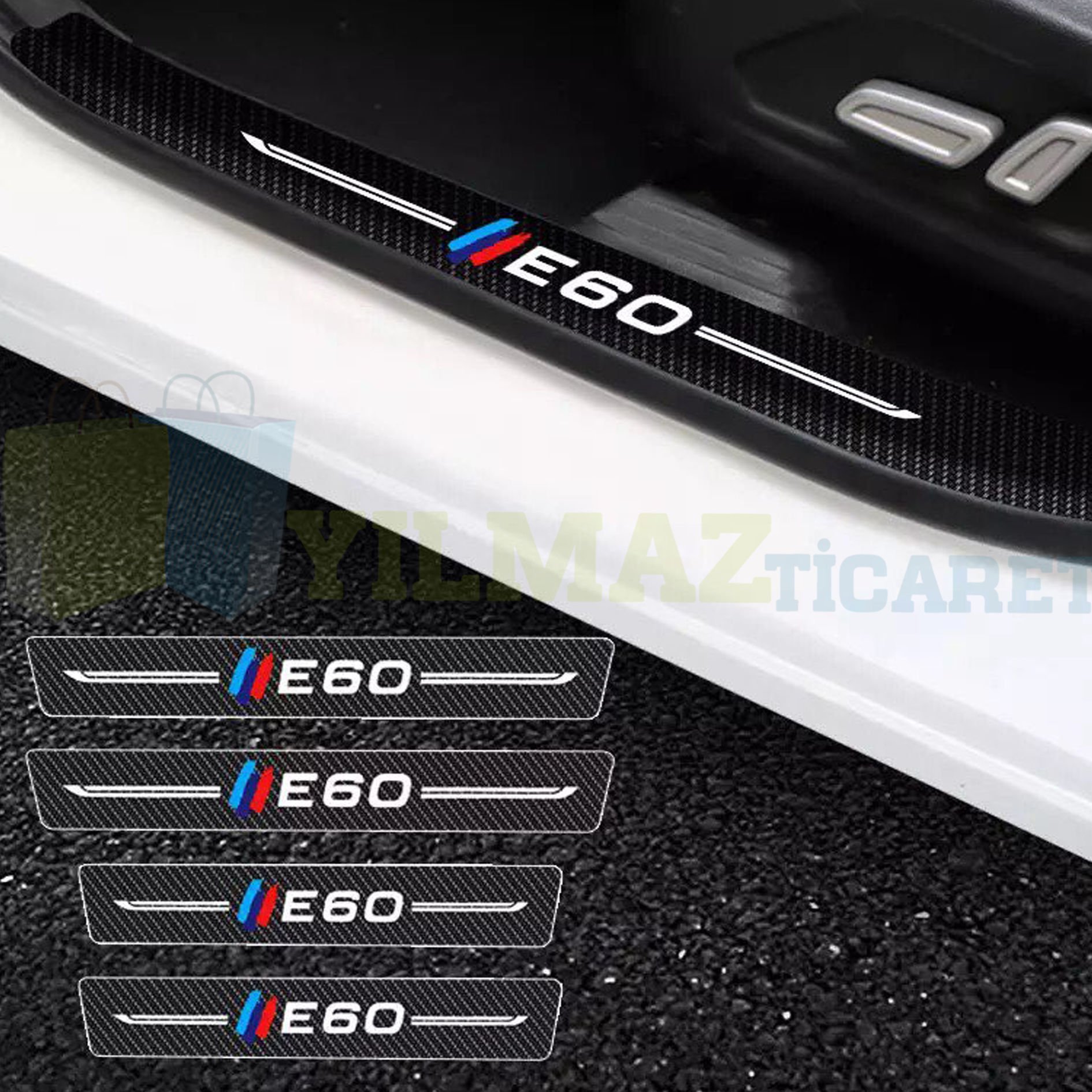 Bmw M E60 Arma Karbon Kapı Eşiği Koruma Araba Etiket Oto Sticker 4 Parça