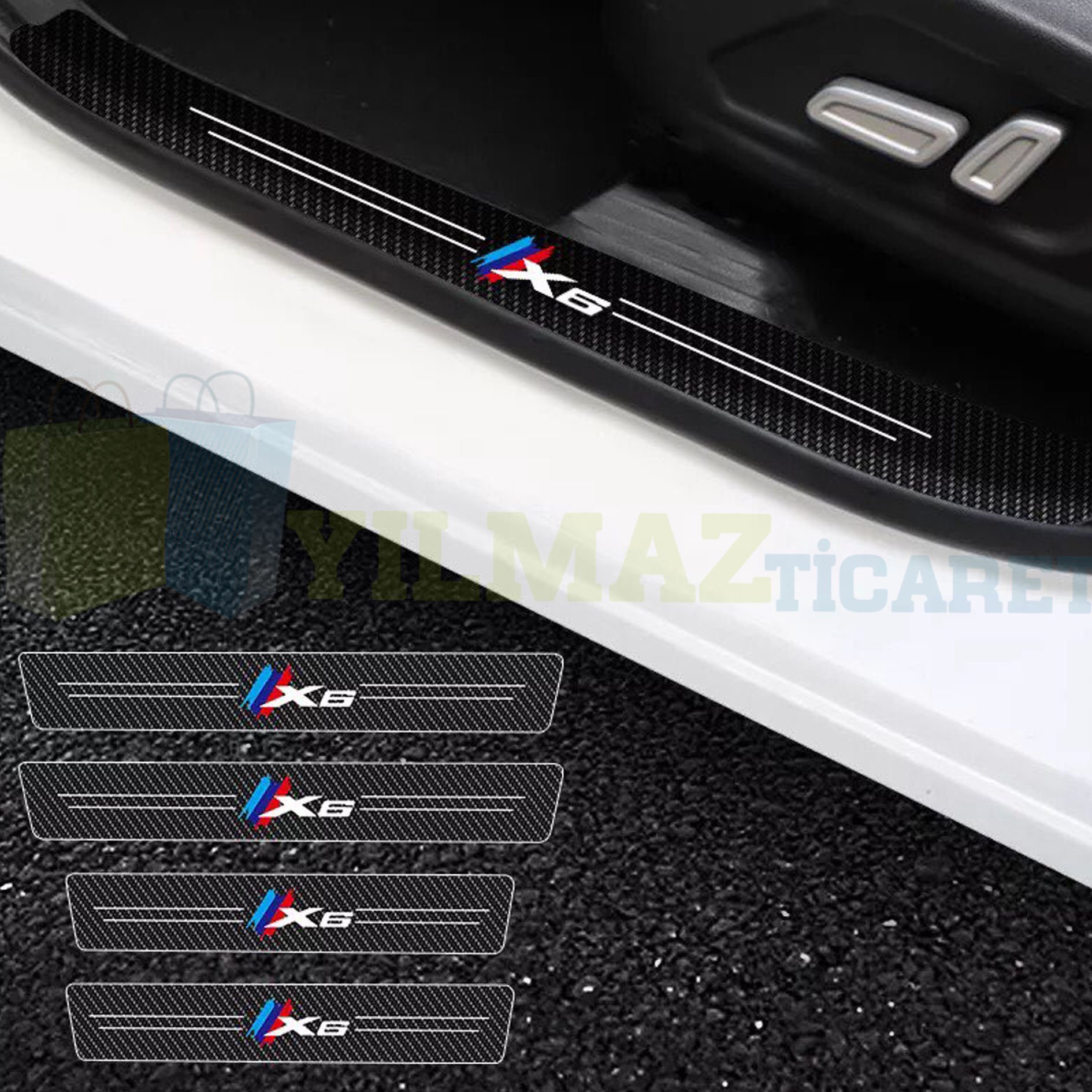 Bmw M X6 Logo Arma Karbon Kapı Eşiği Koruma Araba Etiket Oto Sticker 4 Parça