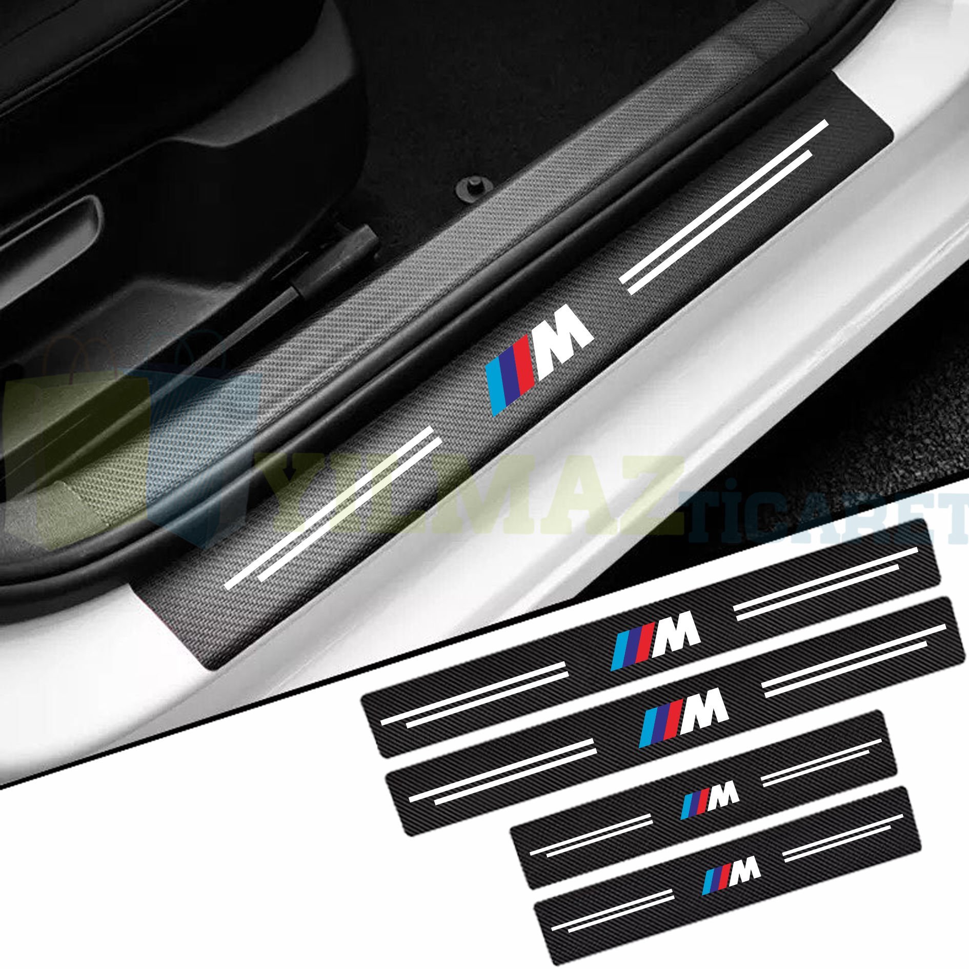 Bmw M Logo Arma Karbon Kapı Eşiği Koruma Oto Sticker 4 Parça